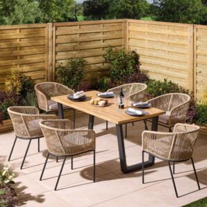 Aurum Wooden Garden 6 Seater Dining Set in Natural and Black