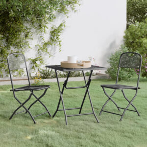 Galax Small Square Metal Mesh 3 Piece Dining Set In Anthracite