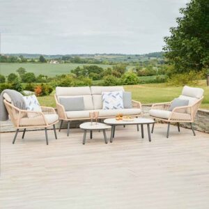 Monterey Aluminium Garden Lounger Set with 2 Nesting Tables in Grey and Wheat
