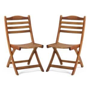 Ocevara Outdoor Wooden Dining Chair Pair without Arms in Golden Brown