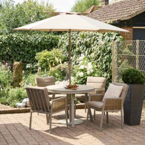 Orbit Aluminium Garden 4 Seater Dining Set with Parasol in Beige