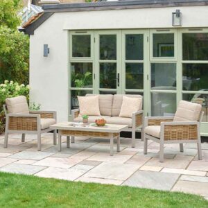 Orbit Aluminium Garden Lounger Set with Coffee Table in Beige