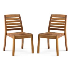 Ozone Outdoor Wooden Dining Chair Pair Without Arms in Natural