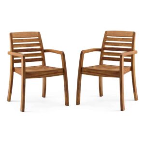 Ozone Outdoor Wooden Dining Chair Pair with Arms in Natural