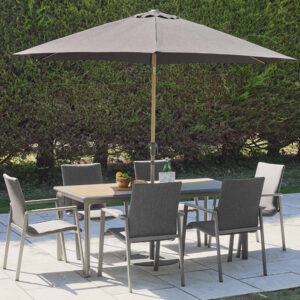 Selma Aluminium Garden 6 Seater Dining Set with Parasol in Birch Effect