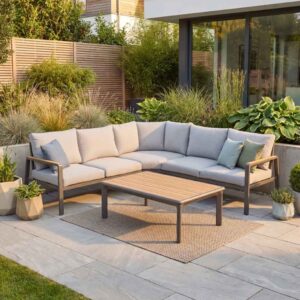 Selma Aluminium Garden Modular Lounge Set in Grey and Oak