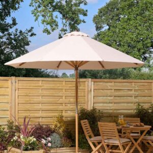 Serenity Polyester Fabric 2.7m Parasol with Wooden Pole in Natural
