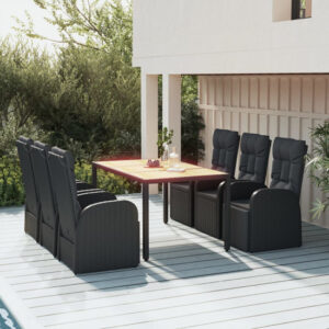 Sitka Rattan 7 Piece Garden Dining Set With Footrests In Black