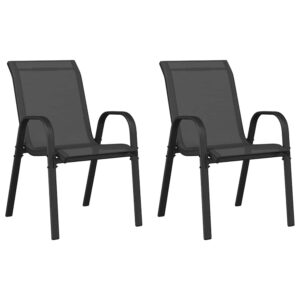 Zelaro Garden Black Textilene Fabric Dining Chairs in Pair