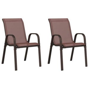 Zelaro Garden Brown Textilene Fabric Dining Chairs in Pair