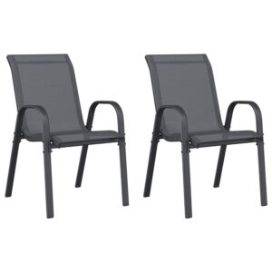 Zelaro Garden Grey Textilene Fabric Dining Chairs in Pair
