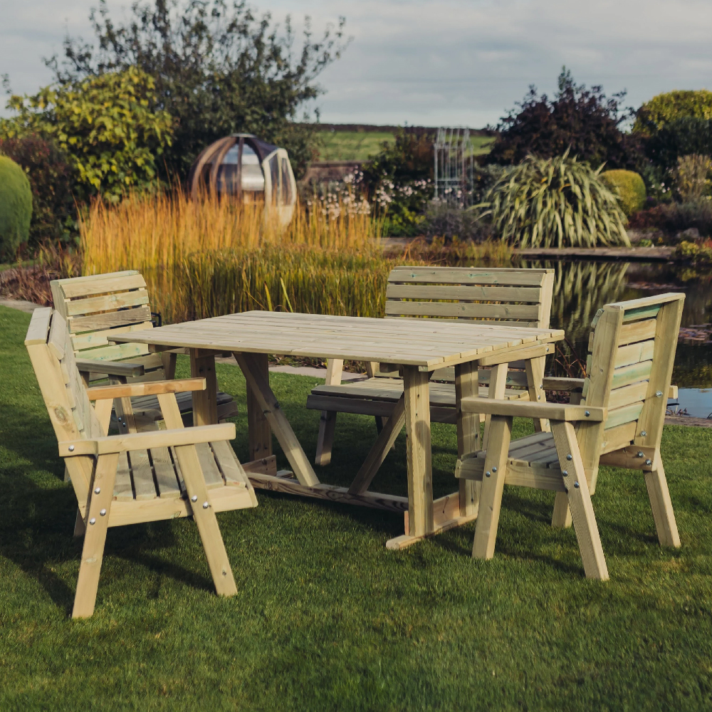 Chatham Wooden Garden Dining Set With 2 Bench 2 Chair In Natural
