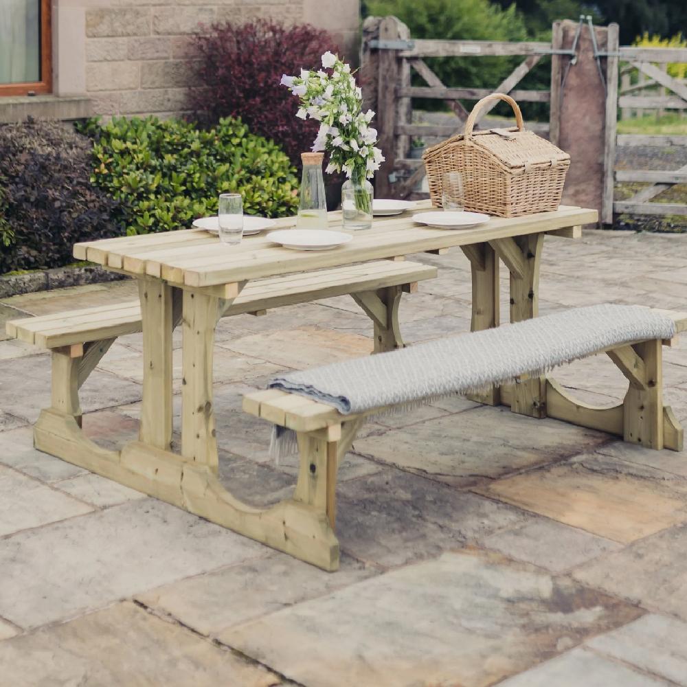 Ledyard Large Wooden Picnic Dining Set In Natural