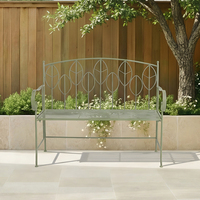 Sage Green Leaf Design Rustic Metal Garden Bench
