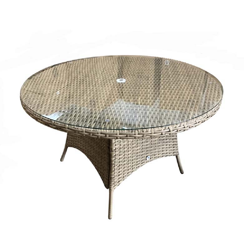 Derya Medium Glass Top Garden Round Dining Table In Natural