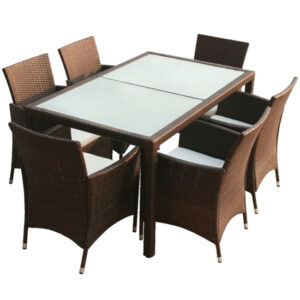 Truro Rattan 7 Piece Outdoor Dining Set with Cushions In Brown