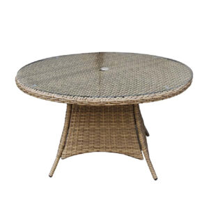 Derya Small Glass Top Garden Round Dining Table In Natural