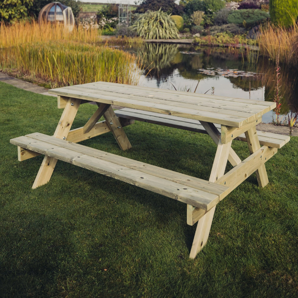 Topeka Large Wooden Picnic Dining Set In Natural